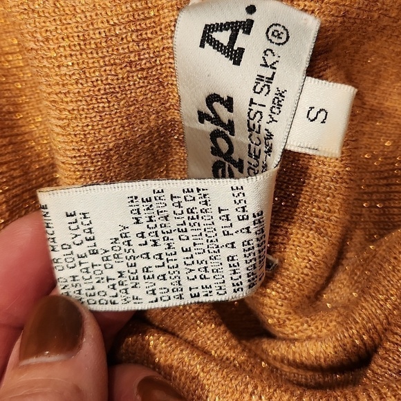 Joseph A Vintage Rose gold cowl neck silk and metallic sweater top sz Small - Picture 7 of 10